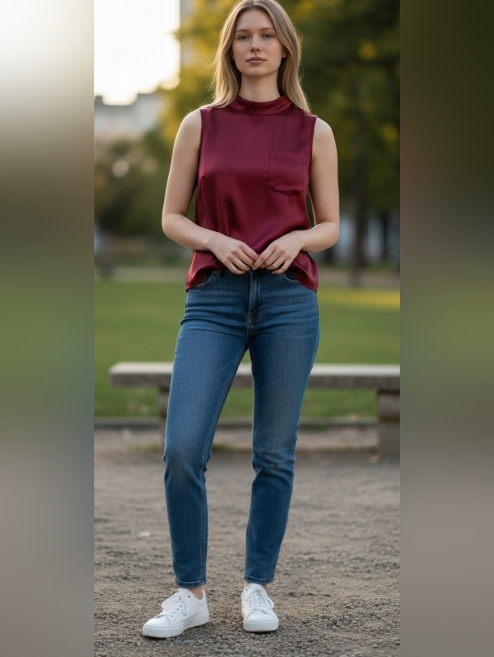 FATE" Fate Pocket Tank In Burgundy Wine Sz M Cotton & Viscose (Silk Feel)